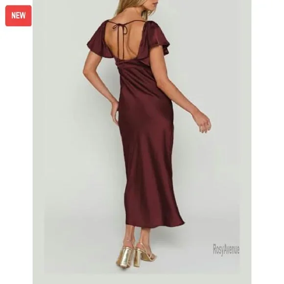 knee length dresses for ladies Princess Neckline Flutter Sleeve Midi Dress in Peach (S-3XL) – Studio 3:19